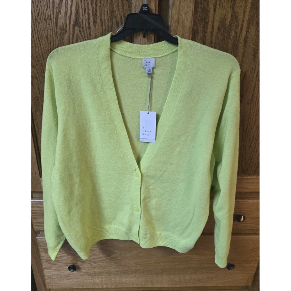 A New Day Womens Light Green V Neck Button Front Cardigan Size 2XL - NWT